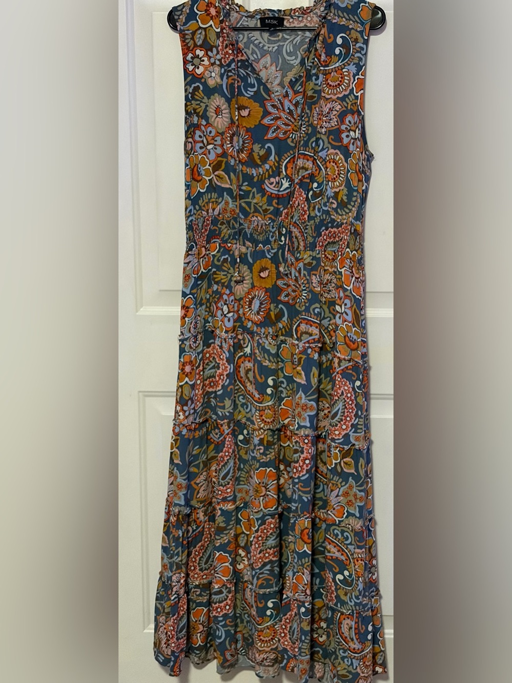 MSK Paisley Maxi Dress in Blue & Orange Size XL Like New